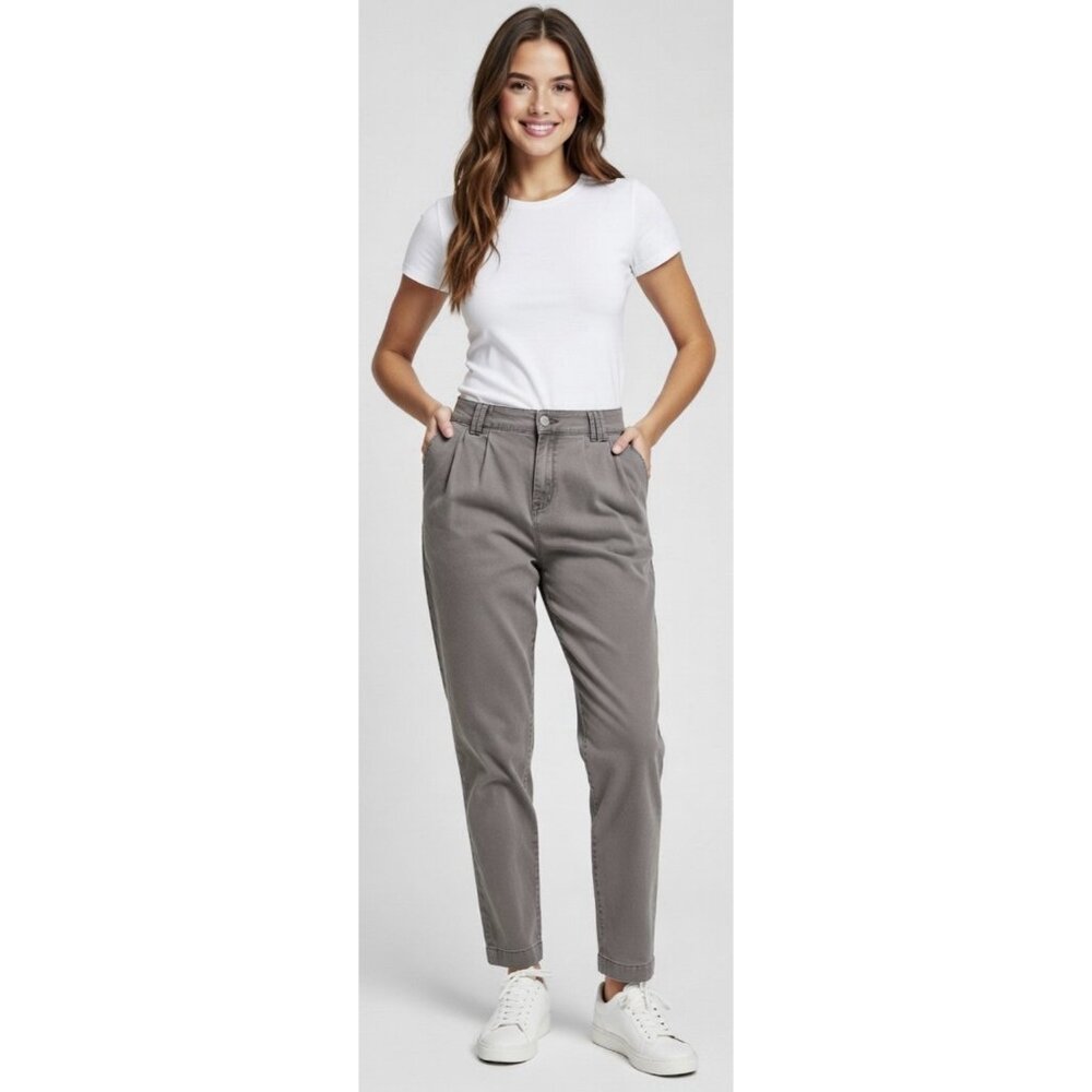 Eileen Fisher Washed Gray Stretch Organic Cotton Casual Ankle Pants